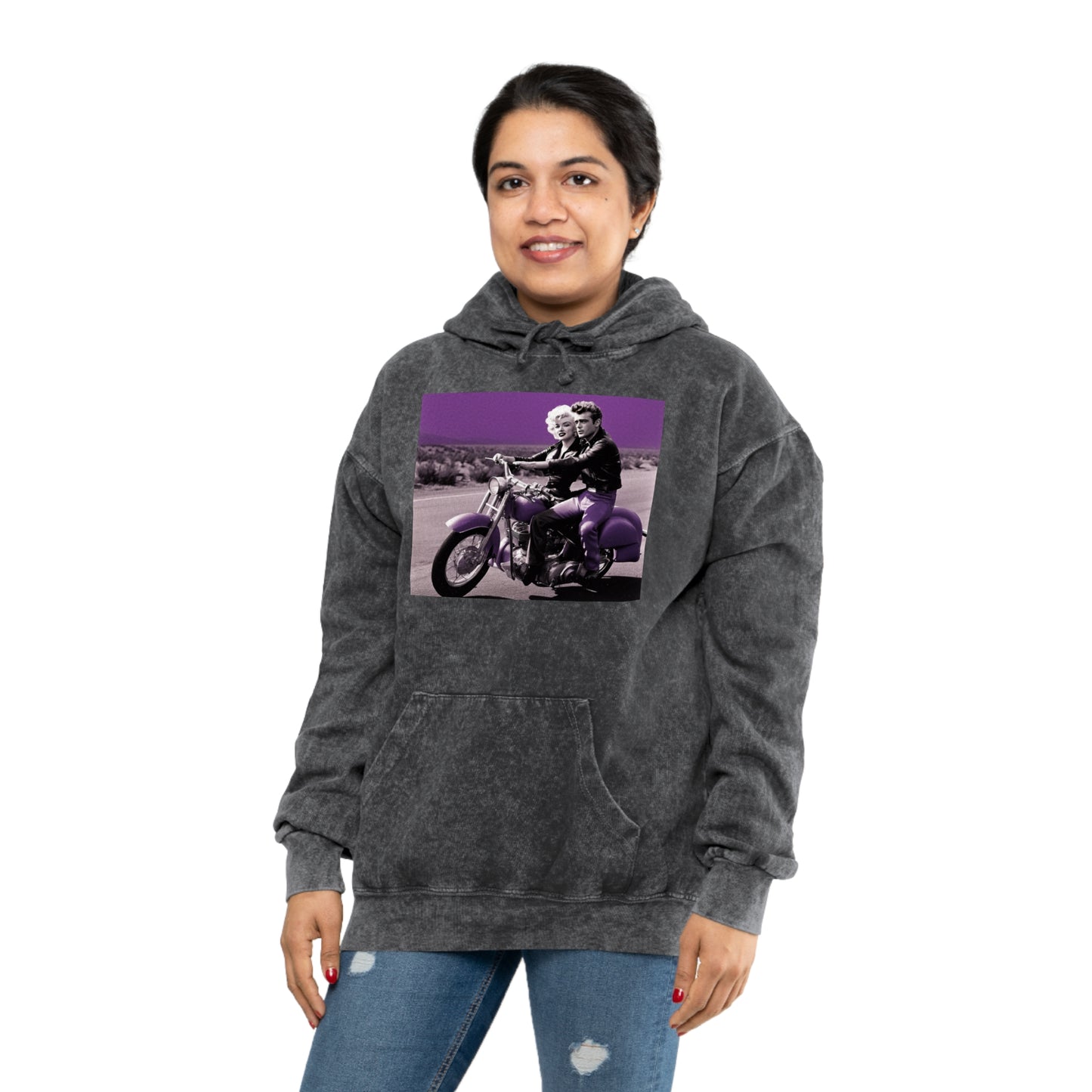 James & Marylnn on a Ride Unisex Mineral Wash Hoodie