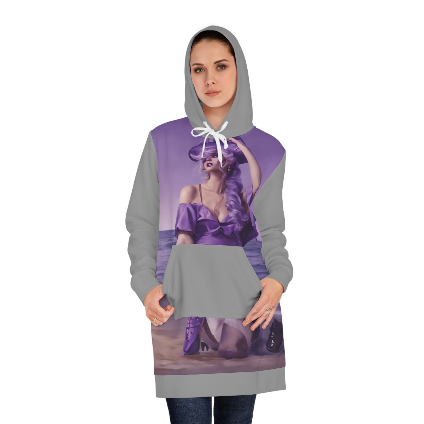 Violet On the beach Women's Hoodie Dress (AOP)