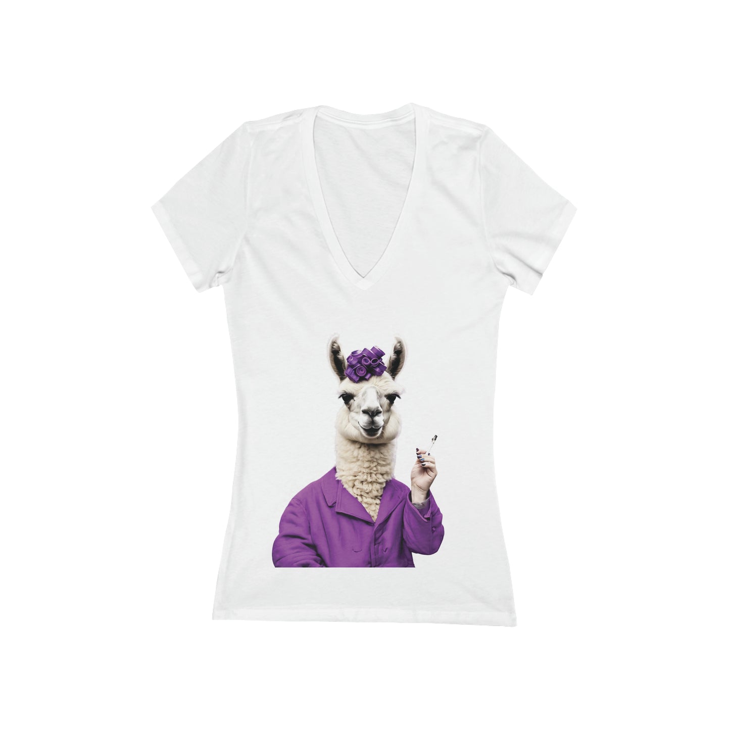 Tina The Llama Mama Women's Short Sleeve Deep V-Neck Tee